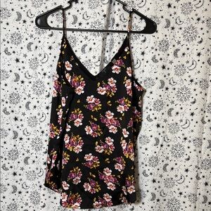 Tahari Black and Pink Asymmetrical Tie Front Camisole